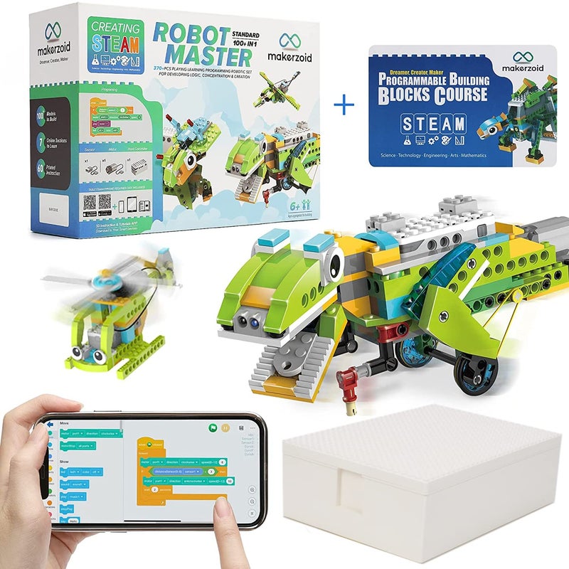 Makerzoid Coding Robot Toy for Kids 6-14  100+ in 1 APP Control Robot Building Toys  Programmable Scratch Coding Kit with 23 Video Courses Birthday for Boys Girls(370 Blocks) - Image 1